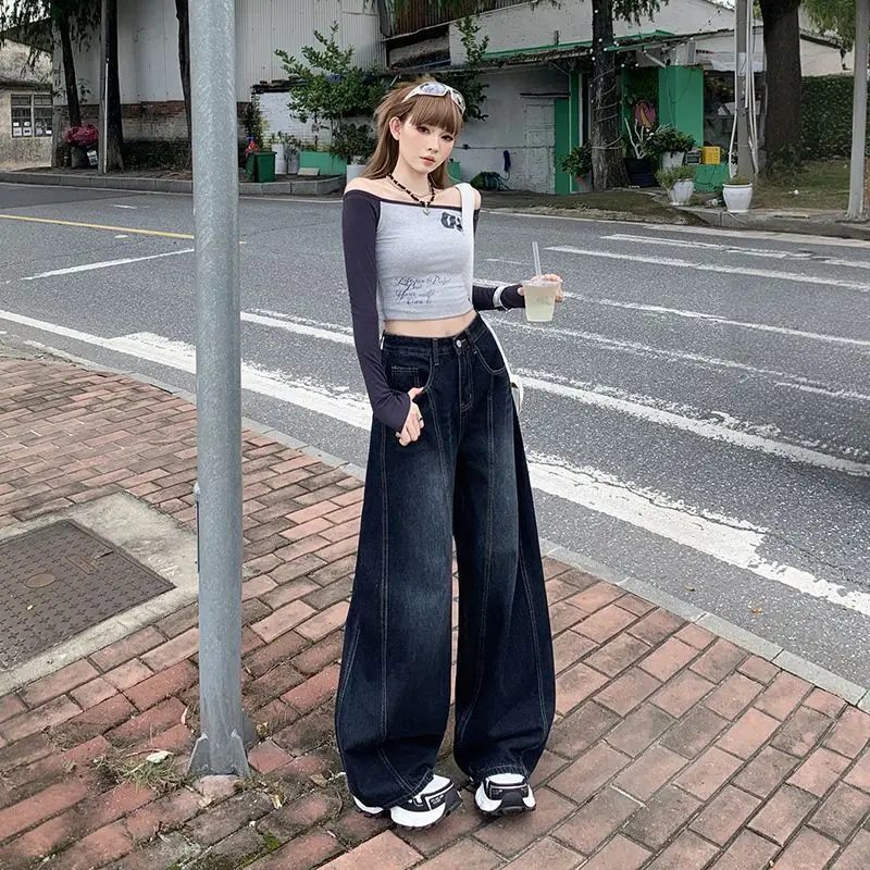 American Sle Embroidered Wide Leg Denim Jeans Women's Loose High Waist Straight Cut Scythe Pants Casual Blue Cotton Polyester
American Sle Embroidered Wide Leg Denim Jeans Women's Loose High Waist Straight Cut Scythe Pants Casual Blue Cotton Polyester