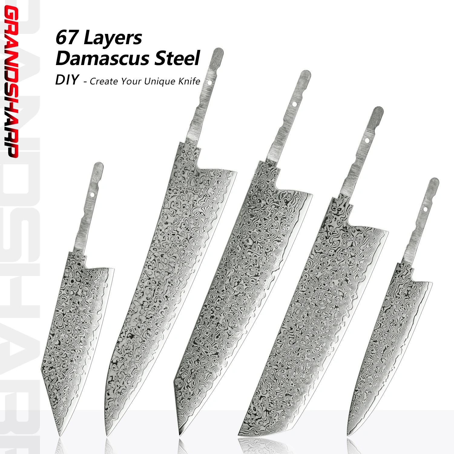 Grandsharp DIY Knife Blades 67 Layers Damascus Steel 10cr15CoMov Unfinished Blades For Handmade Knife Crafting Without Handle
Grandsharp DIY Knife Blades 67 Layers Damascus Steel 10cr15CoMov Unfinished Blades For Handmade Knife Crafting Without Handle