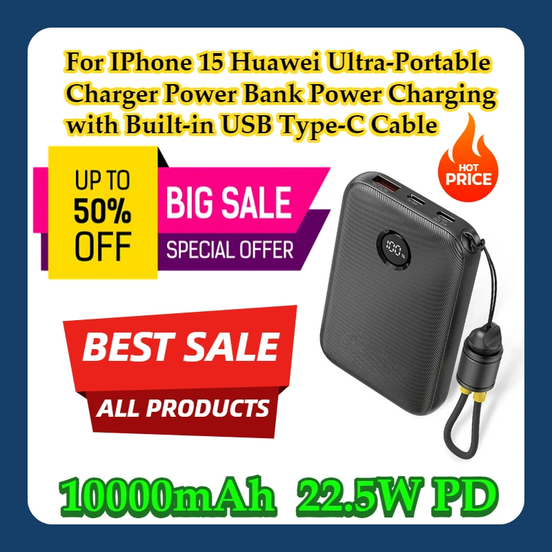 For IPhone 15 Huawei Ultra-Portable Charger Power Bank 10000mAh 22.5W PD Power Charging with Built-in USB Type-C Cable
For IPhone 15 Huawei Ultra-Portable Charger Power Bank 10000mAh 22.5W PD Power Charging with Built-in USB Type-C Cable