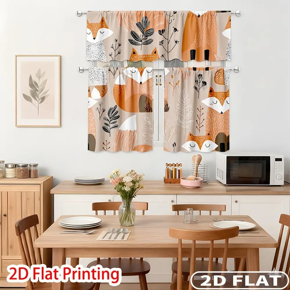3pcs Fox And Leaves Pattern Curtains Rod Pocket Valance Curtain Tier Machines Washable, Ideal For Bedroom Kitchen Home Decor
3pcs Fox And Leaves Pattern Curtains Rod Pocket Valance Curtain Tier Machines Washable, Ideal For Bedroom Kitchen Home Decor