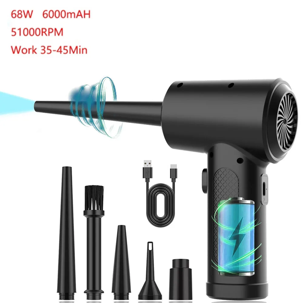 Портативный беспроводной электрический воздуходув для чистки компьютеров, клавиатур, автомобилей, 51000 об/мин, с зарядкой от USB
Портативный беспроводной электрический воздуходув для чистки компьютеров, клавиатур, автомобилей, 51000 об/мин, с зарядкой от USB