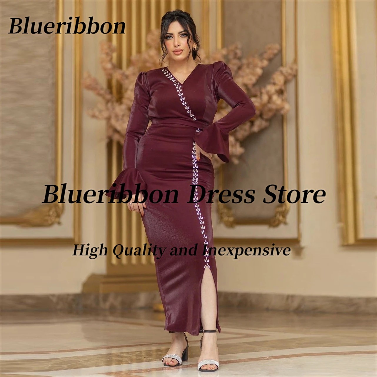 Blueribbon Ankle Length Mermaid Prom Dresses V Neck Crystals Side Slit Birthday Party Dress Long Sleeves Evening Gowns
Blueribbon Ankle Length Mermaid Prom Dresses V Neck Crystals Side Slit Birthday Party Dress Long Sleeves Evening Gowns