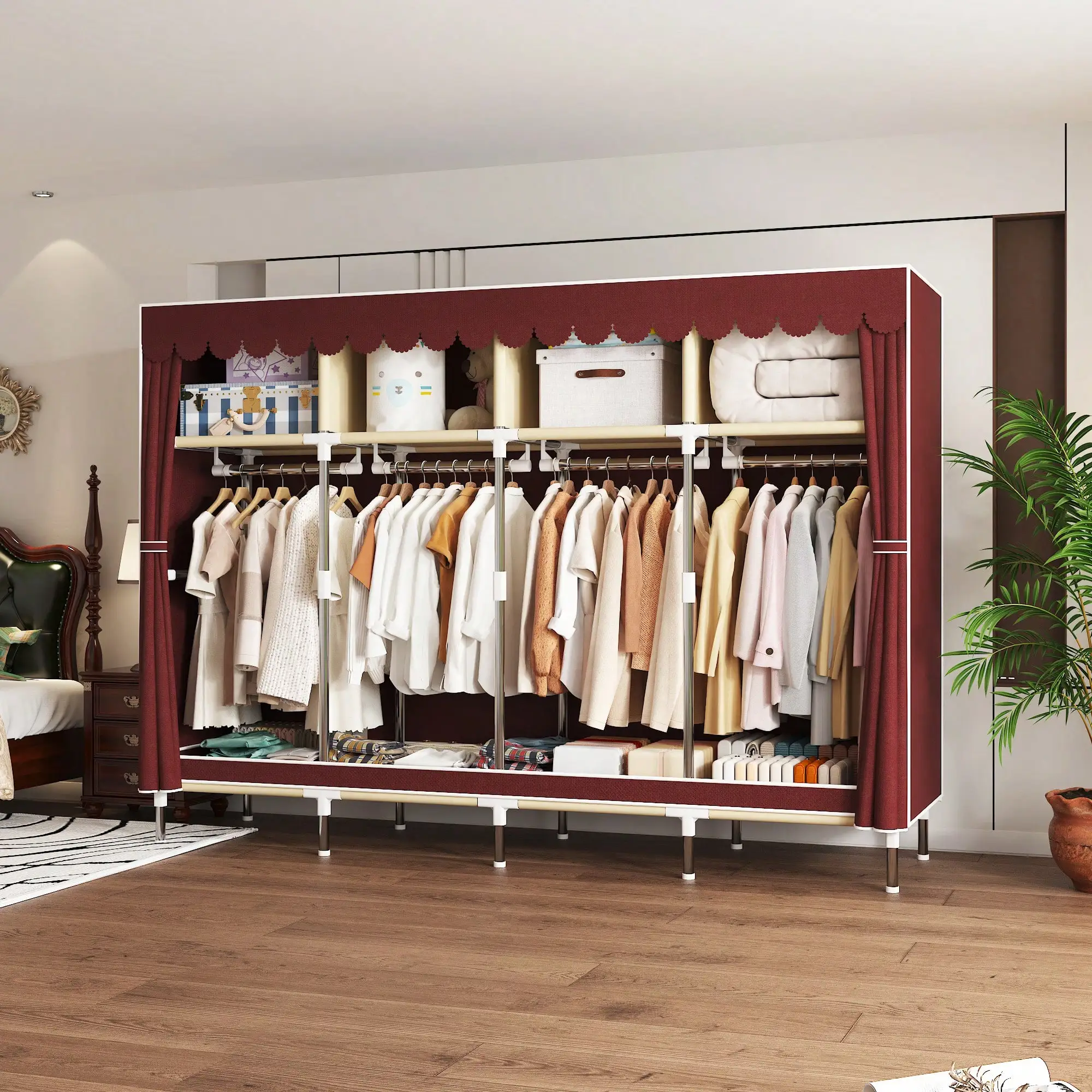 Portable Wardrobe Closet Durable And Easy To Assemble Heavy Duty Clothes Rack With Non-Woven Cover Fabric Best For Bedroom And E
Portable Wardrobe Closet Durable And Easy To Assemble Heavy Duty Clothes Rack With Non-Woven Cover Fabric Best For Bedroom And E