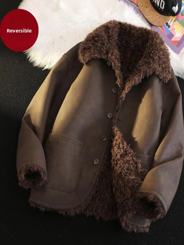 2025 New Men's Double-Sided Wear Thiened Lamb Fur Jaet Faionable Urban Sle Casual Windbreaker Coat with Chest kets
2025 New Men's Double-Sided Wear Thiened Lamb Fur Jaet Faionable Urban Sle Casual Windbreaker Coat with Chest kets