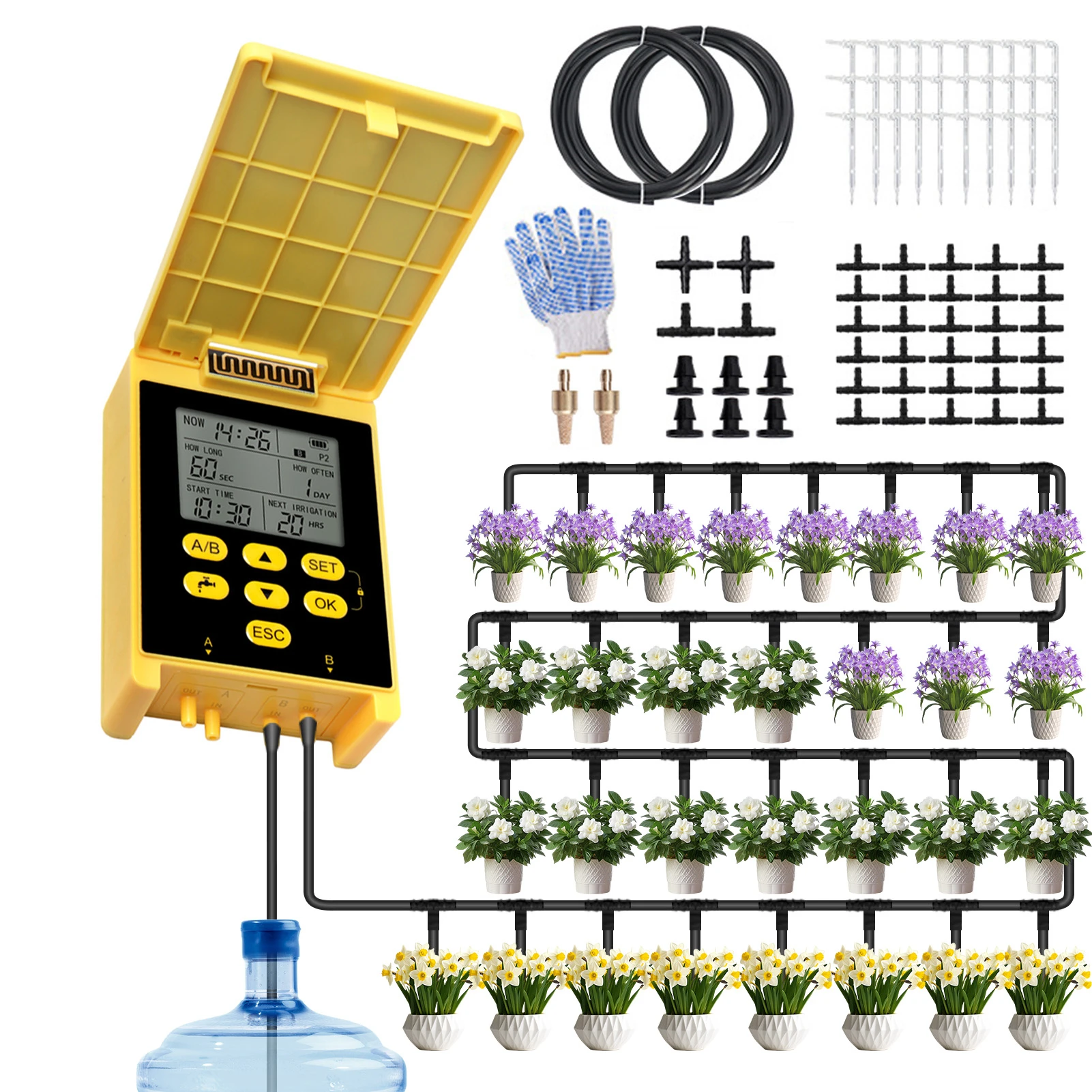 2 Group Automatic Watering System Dual Pump Solar Drip Irrigation System with Rain Sensing Digital Display Screen Child Lock
2 Group Automatic Watering System Dual Pump Solar Drip Irrigation System with Rain Sensing Digital Display Screen Child Lock
