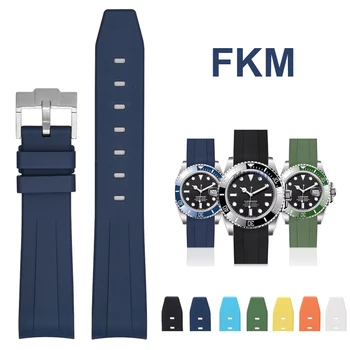 롤렉스 워터 고스트 FKM 스트랩, 곡선 엔드 방수 불소 고무 시계 밴드, 론진 미도 오메가 문스와치용 팔찌, 20mm