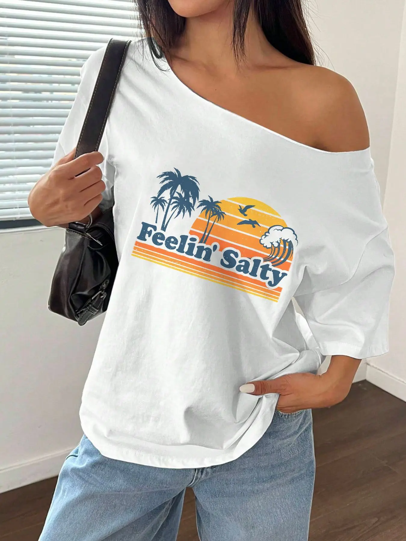 100% Cotton Plus Size Vintage Tropical Sunset Palm Tree Ocean Beach Print Shoulder Loose Print T-Shirt Oversized Y2K Style Gr
100% Cotton Plus Size Vintage Tropical Sunset Palm Tree Ocean Beach Print Shoulder Loose Print T-Shirt Oversized Y2K Style Gr
