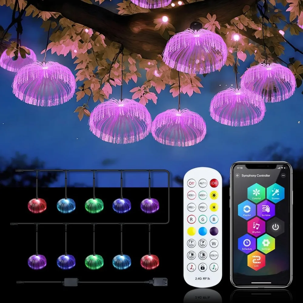 Smart 16.4ft 10pcs Fiber Optic Jellyfish Lamp APP Control RGBW Waterproof Outdoor Hanging String Lights for Garden Party
Smart 16.4ft 10pcs Fiber Optic Jellyfish Lamp APP Control RGBW Waterproof Outdoor Hanging String Lights for Garden Party
