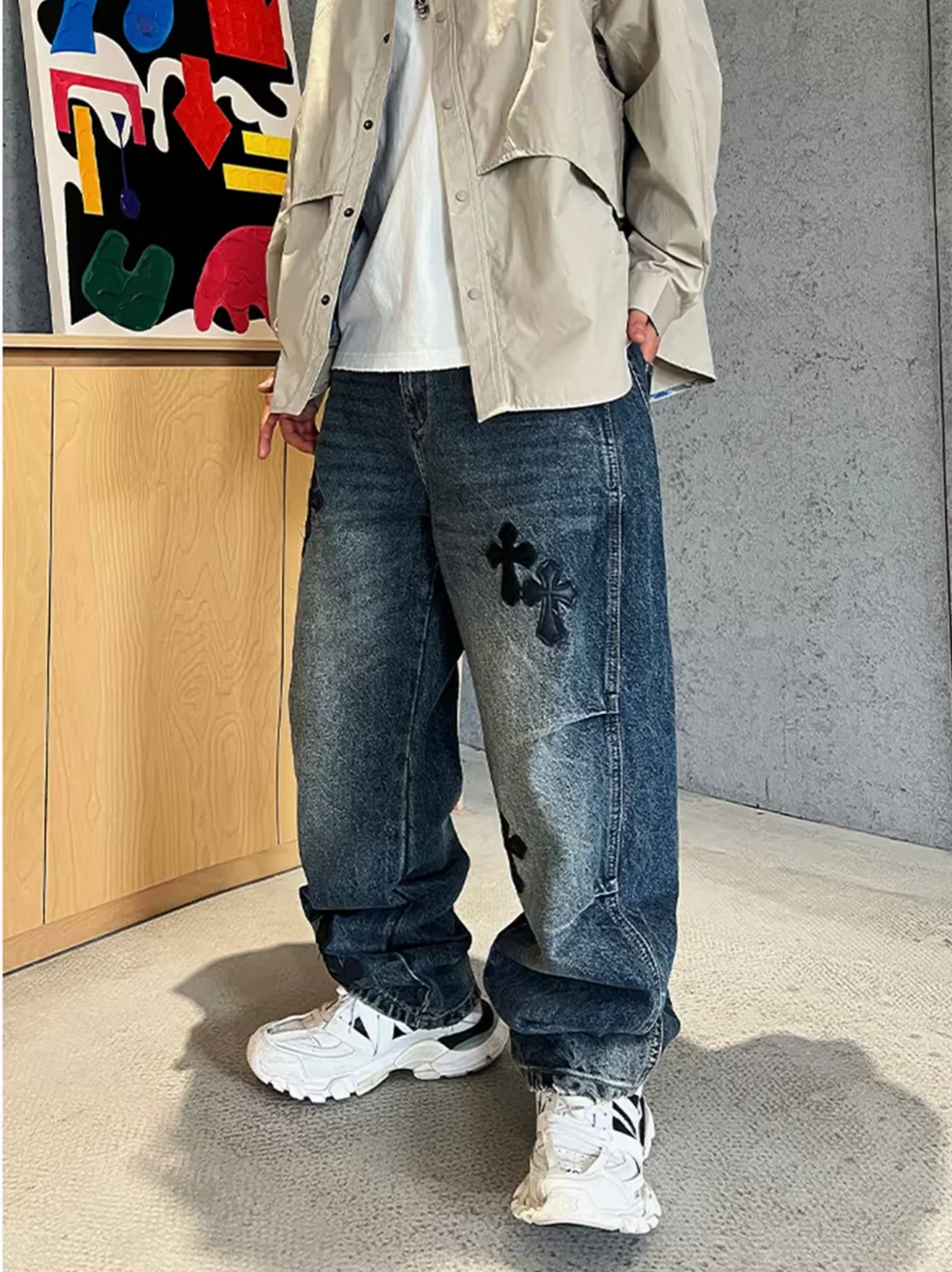 Retro Men's Denim Jeans Spring New Sle Cross Leather Tag Embroidery Waed Wide Leg Pants High Street Sle Versatile Long ...
Retro Men's Denim Jeans Spring New Sle Cross Leather Tag Embroidery Waed Wide Leg Pants High Street Sle Versatile Long ...