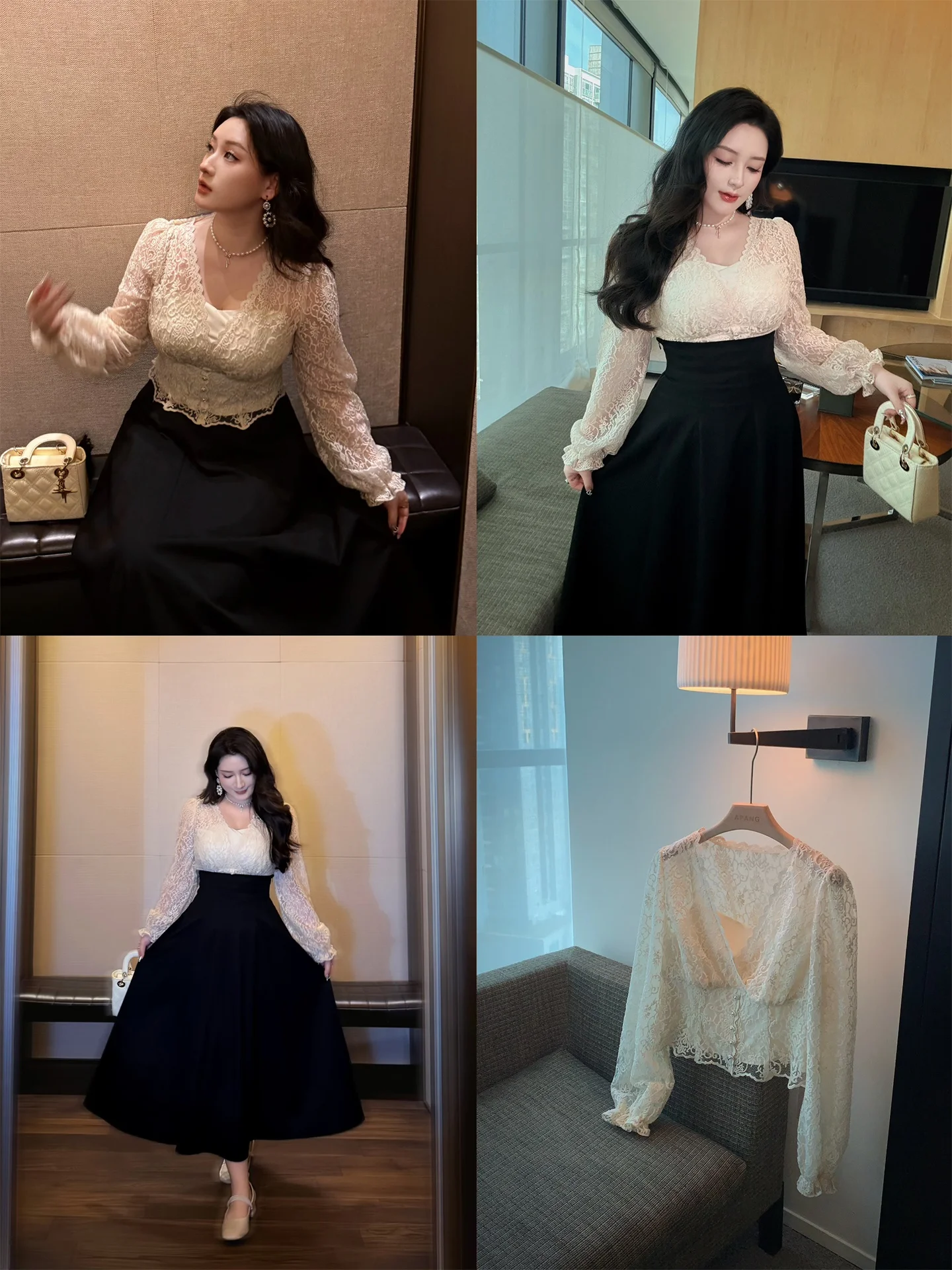 Elegant Hepburn Style plus Size Women's Lace Top And Skirt Set Casual Cotton Blend Long Sleeve V-Neck A-Line Midi Dress
Elegant Hepburn Style plus Size Women's Lace Top And Skirt Set Casual Cotton Blend Long Sleeve V-Neck A-Line Midi Dress