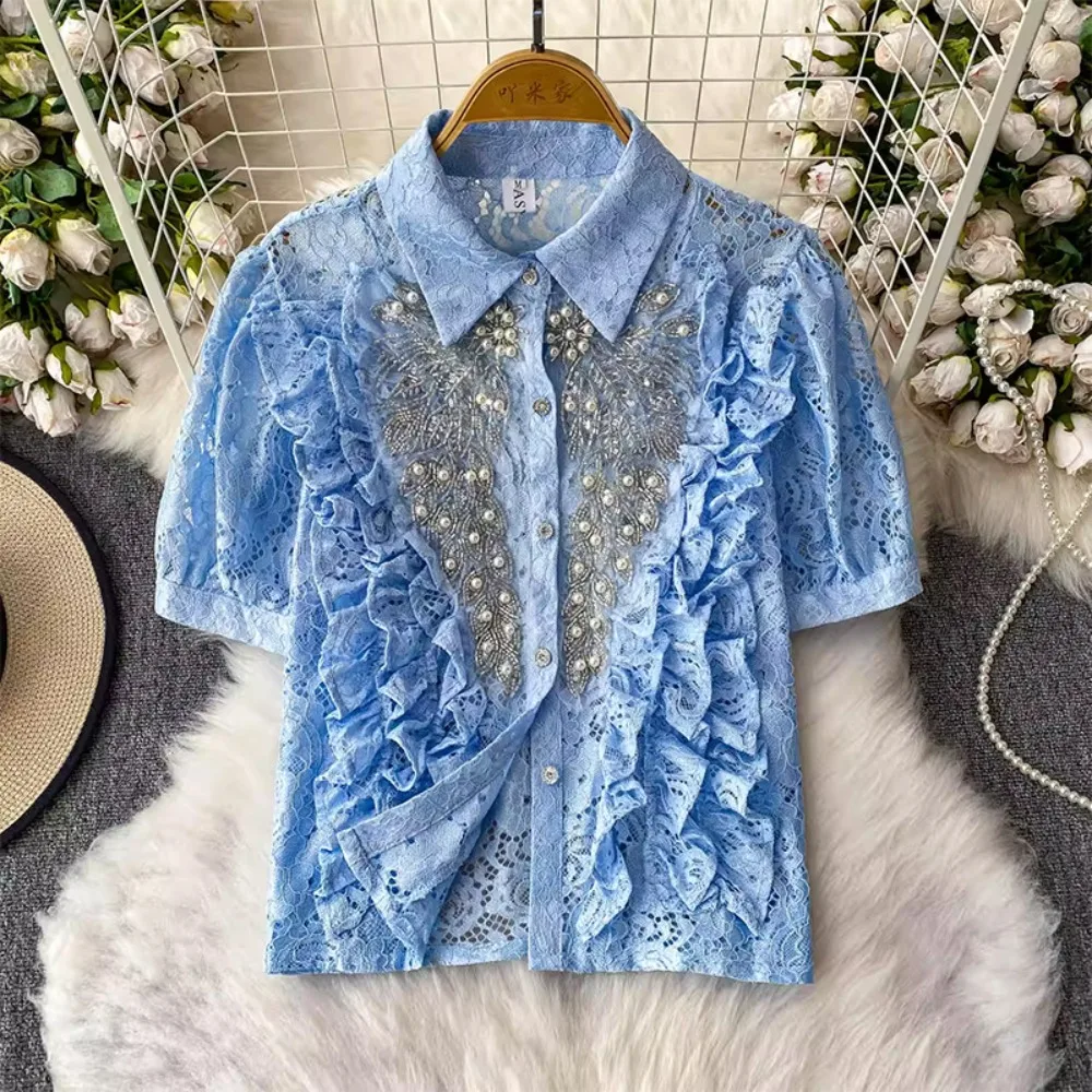 French Elegant Beaded Sequin Women's Multifunctional Hollow Lace Button Top Luxury Style
French Elegant Beaded Sequin Women's Multifunctional Hollow Lace Button Top Luxury Style