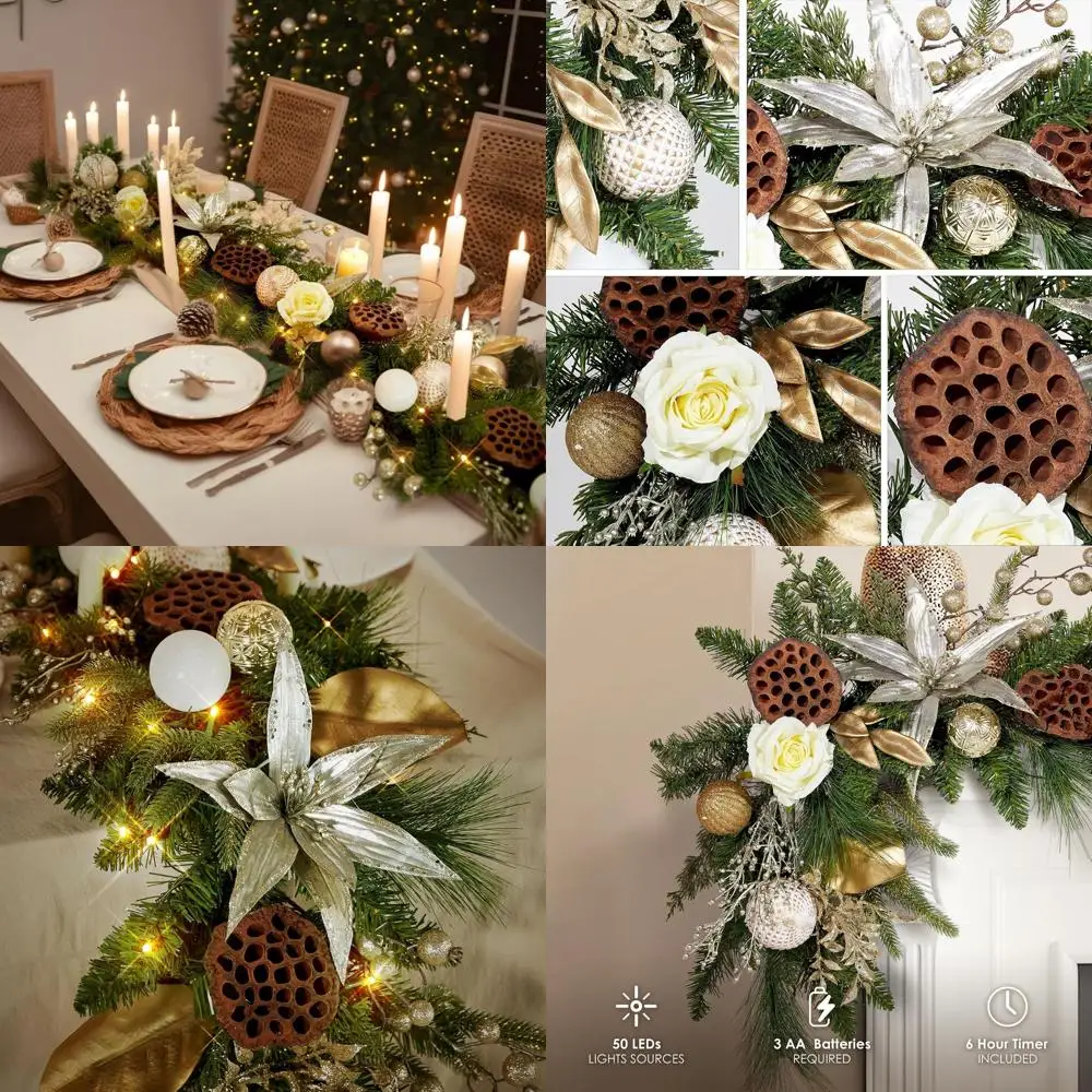 6-футовая золотисто-белая светодиодная гирлянда с батарейным питанием и 50 лампами для рождественского декора, подходит для внутреннего и наружного использования.
6-футовая золотисто-белая светодиодная гирлянда с батарейным питанием и 50 лампами для рождественского декора, подходит для внутреннего и наружного использования.