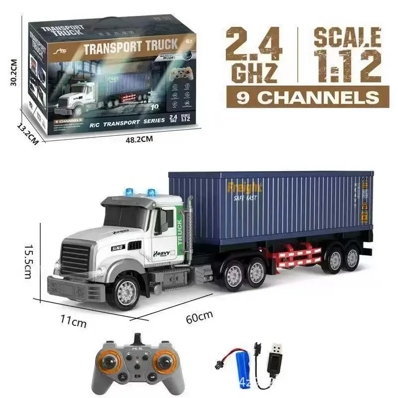 RC electric remote control container trailer with lights, music, double decker transport vehicle simulation container toy
RC electric remote control container trailer with lights, music, double decker transport vehicle simulation container toy