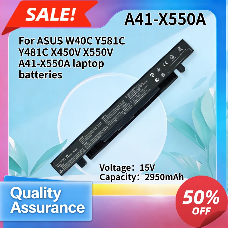 2950mAh High quality Compatible with ASUS W40C Y581C Y481C X450V X550V A41-X550A laptop batteries
2950mAh High quality Compatible with ASUS W40C Y581C Y481C X450V X550V A41-X550A laptop batteries