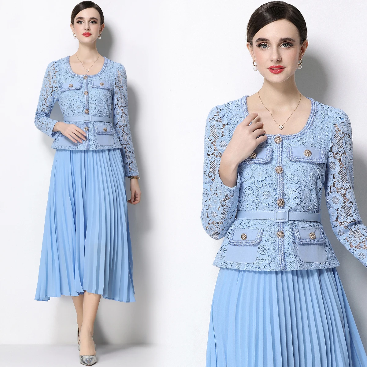 Retro Lace Splice Turn-down Collar Long Sleeve Waist-cinched A-line Dress Elegant Spring Commute High Waist Polyester Fiber
Retro Lace Splice Turn-down Collar Long Sleeve Waist-cinched A-line Dress Elegant Spring Commute High Waist Polyester Fiber