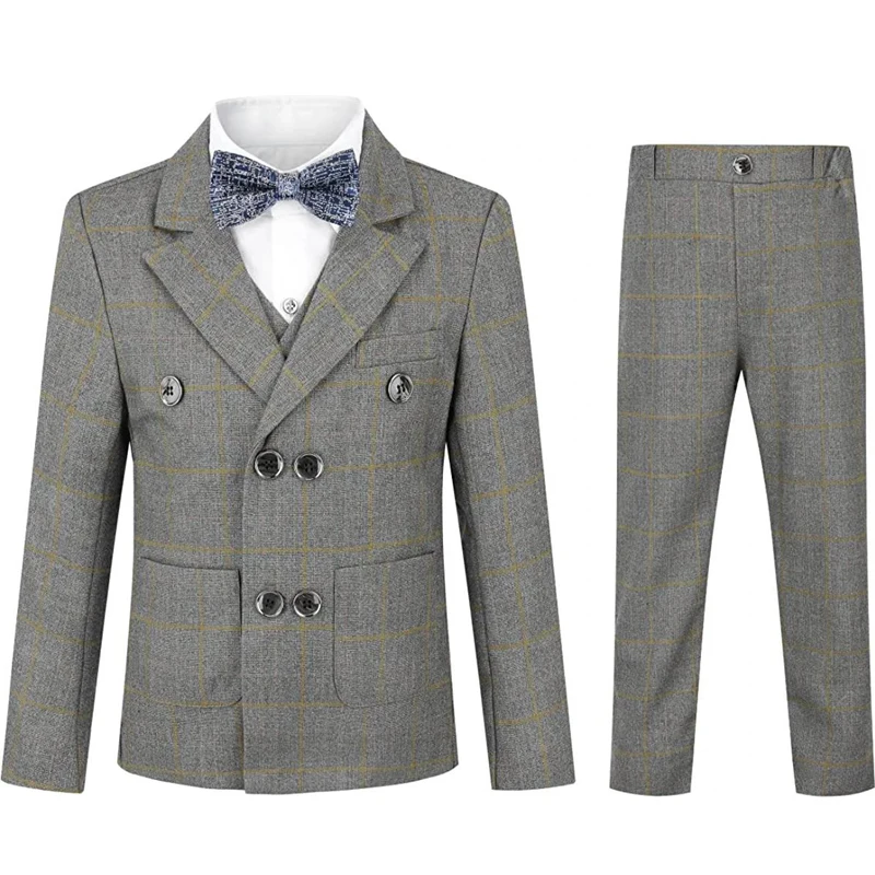 Boys 4 Pieces Suit Set Slim Kids Plaid Blazer Pants Vest Bowtie Formal Dress Child Wedding Birthday Party Performance Costume
Boys 4 Pieces Suit Set Slim Kids Plaid Blazer Pants Vest Bowtie Formal Dress Child Wedding Birthday Party Performance Costume