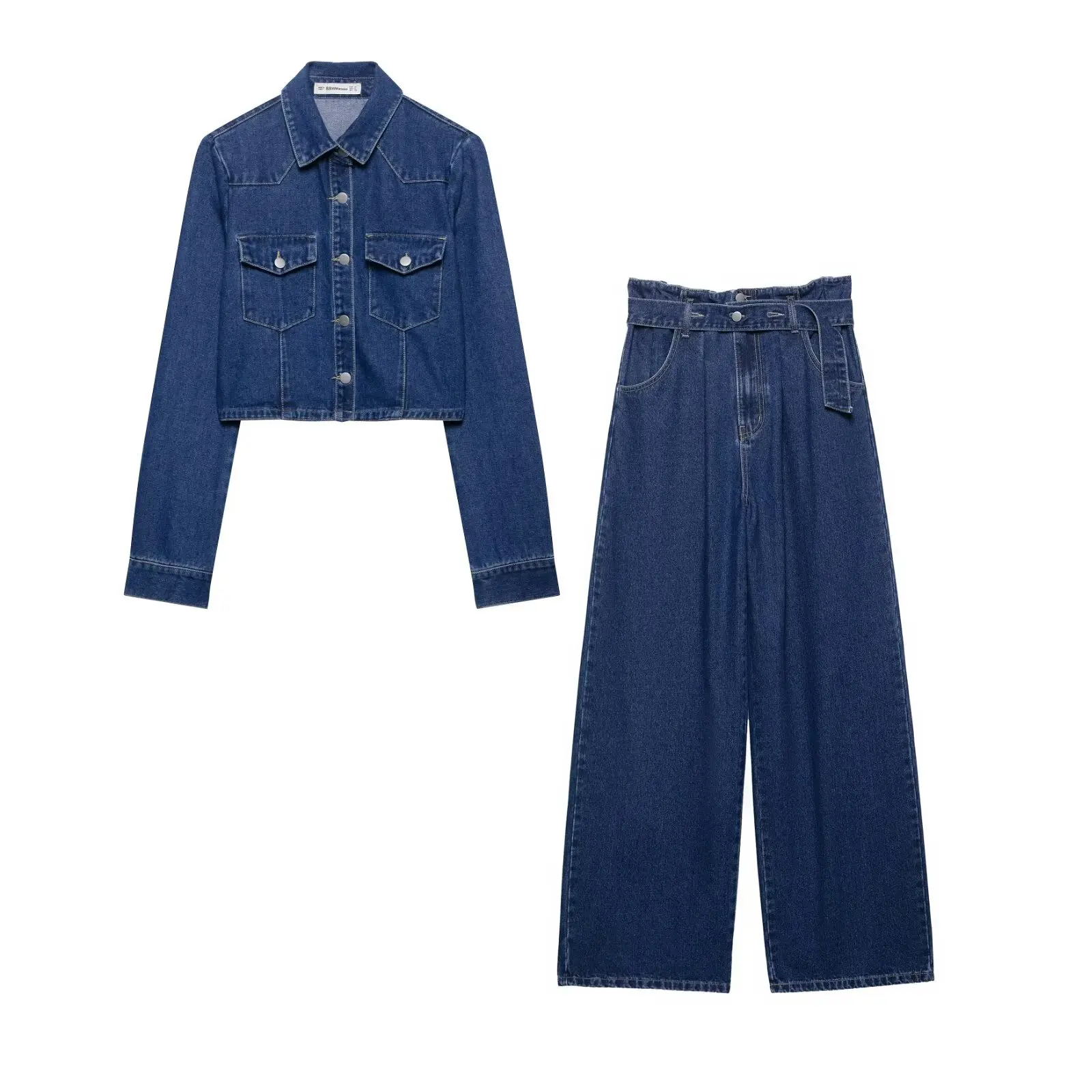New women's retro high street fashion European and American style casual long-sleeved denim top high waist jeans suit
New women's retro high street fashion European and American style casual long-sleeved denim top high waist jeans suit