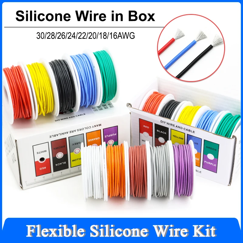 Heat Resistant Flexible Silicone Wire 30/28/26/24/22/20/18/16AWG Stranded Cable Electrical Tinned Copper Wires(5 Colors Mix Kit)
Heat Resistant Flexible Silicone Wire 30/28/26/24/22/20/18/16AWG Stranded Cable Electrical Tinned Copper Wires(5 Colors Mix Kit)