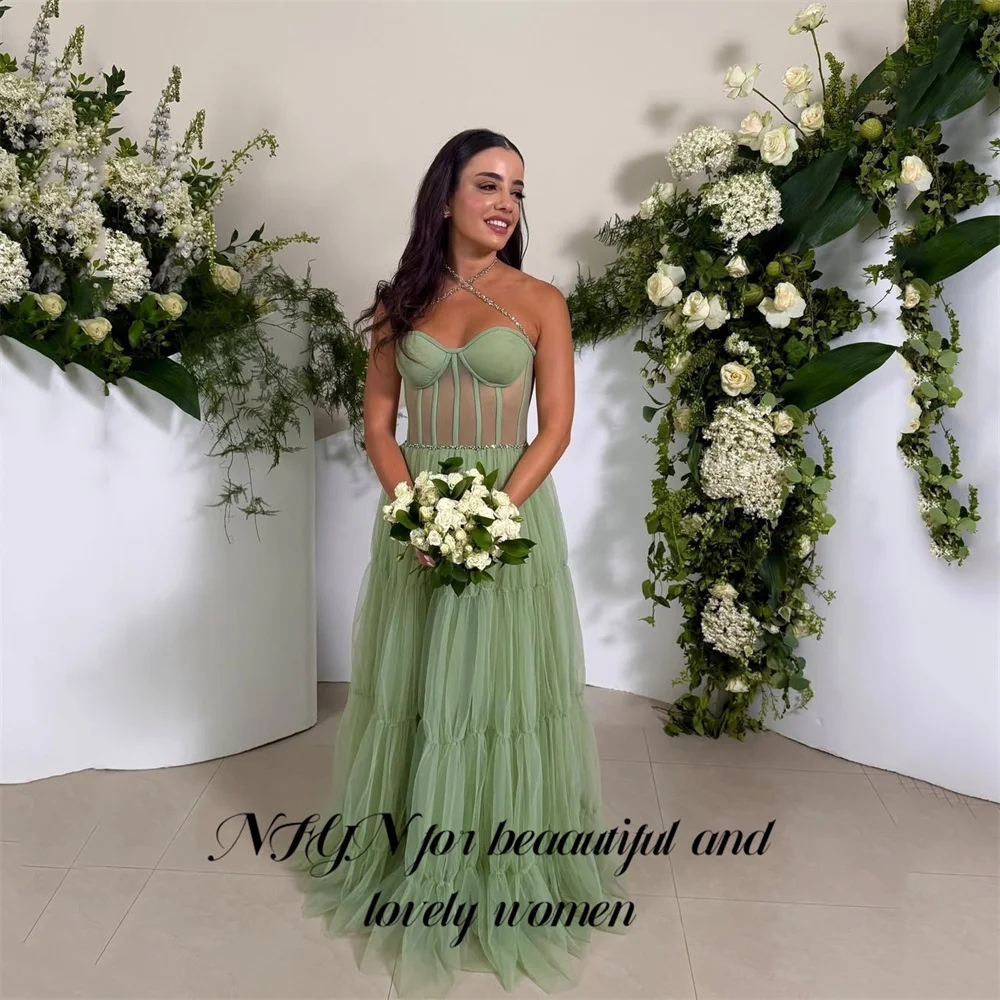 NFYN Sage Green Party Dress Sweetheart Night Dresses Tulle Sleeveless Prom Dress for Woman with Crystal 프롬 드레스 Customized
NFYN Sage Green Party Dress Sweetheart Night Dresses Tulle Sleeveless Prom Dress for Woman with Crystal 프롬 드레스 Customized