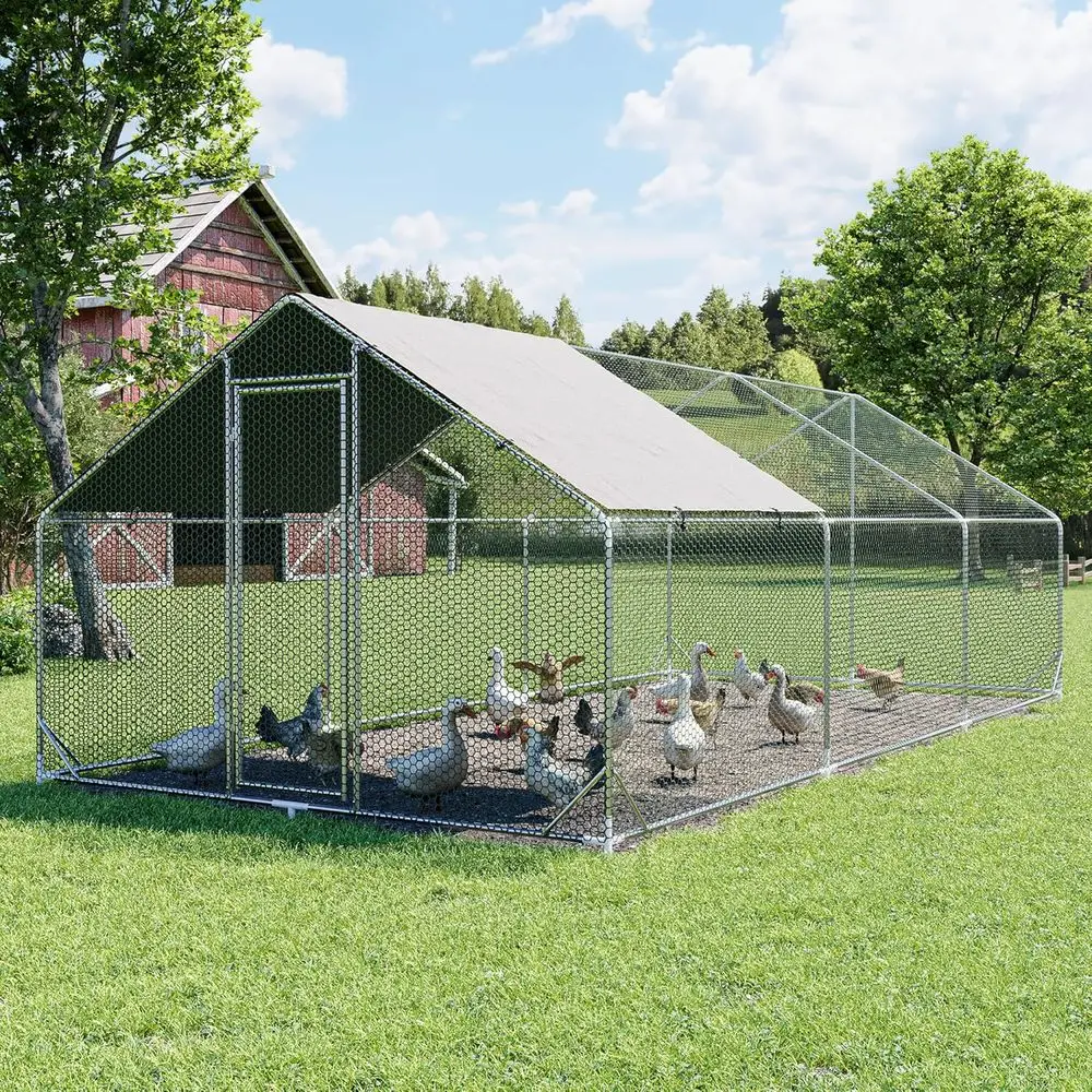 Metal Chicken Coop Walk-in Poultry Cage Hen Run House Spire Shaped Habitat with Waterproof & UV-Resistant Cover for Outdoor Back
Metal Chicken Coop Walk-in Poultry Cage Hen Run House Spire Shaped Habitat with Waterproof & UV-Resistant Cover for Outdoor Back