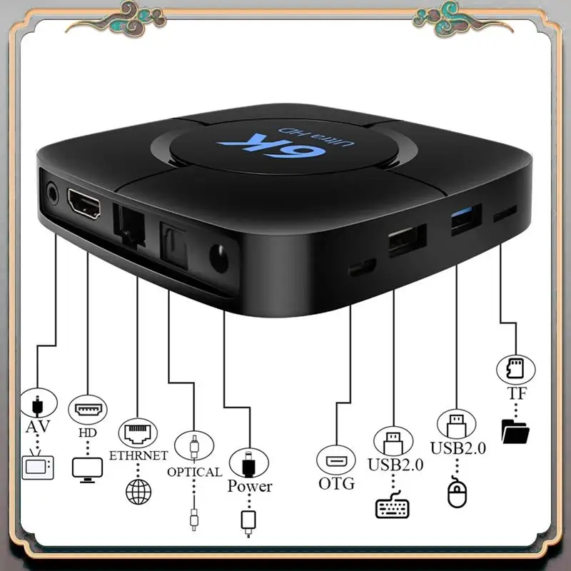 Durable Smart 6K TV Box Android 10 Allwinner H616 Quad Core 2.4G/5Ghz Wifi BT 32GB 6K 4K HD Video Media Player Set
Durable Smart 6K TV Box Android 10 Allwinner H616 Quad Core 2.4G/5Ghz Wifi BT 32GB 6K 4K HD Video Media Player Set