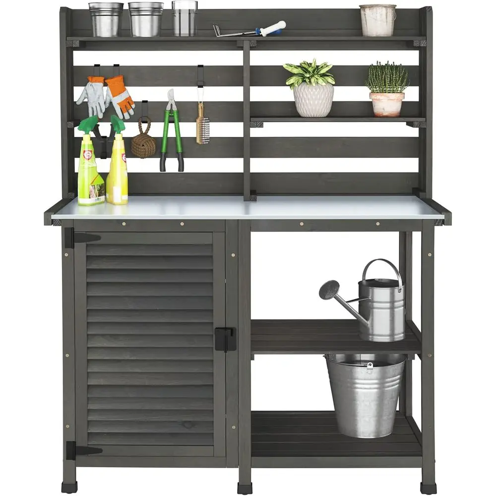 Large Outdoor Garden Workbench with Metal Top, Storage Cabinet, and Shelf in Dark Grey
Large Outdoor Garden Workbench with Metal Top, Storage Cabinet, and Shelf in Dark Grey