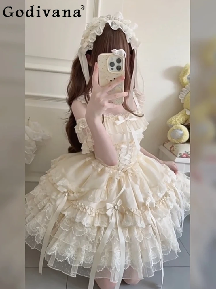 Sweet Dreamy Japanese Original Design Lolita Dress Gorgeous Ballet Style Lace Bow JSK Strap Dress for Women Summer
Sweet Dreamy Japanese Original Design Lolita Dress Gorgeous Ballet Style Lace Bow JSK Strap Dress for Women Summer
