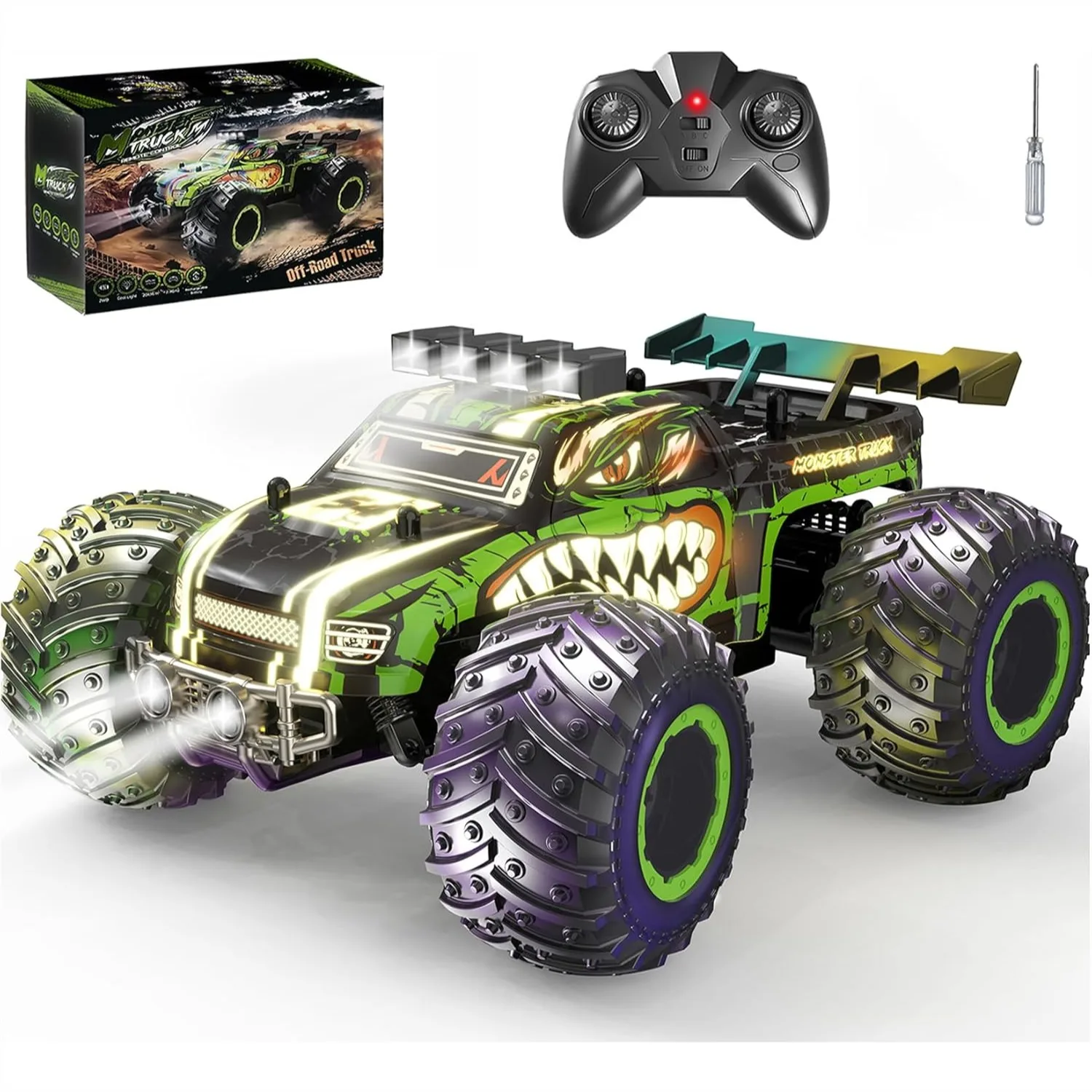 20km/h High Speed Remote Control Monster Truck For Boys Age 4-7 8-12, Dino Theme All-Terrain Off-Road Crawler With Impact-Resistant Flexible Shell And 2 Batteries
20km/h High Speed Remote Control Monster Truck For Boys Age 4-7 8-12, Dino Theme All-Terrain Off-Road Crawler With Impact-Resistant Flexible Shell And 2 Batteries