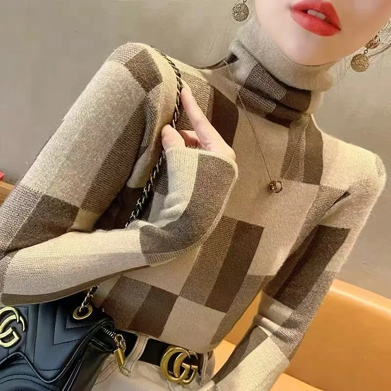Autumn Winter New Fashion All-match Geometric Knit Pullovers Women Clothing Vintage Slim Turtleneck Sweater Office Lady Chic Top
Autumn Winter New Fashion All-match Geometric Knit Pullovers Women Clothing Vintage Slim Turtleneck Sweater Office Lady Chic Top