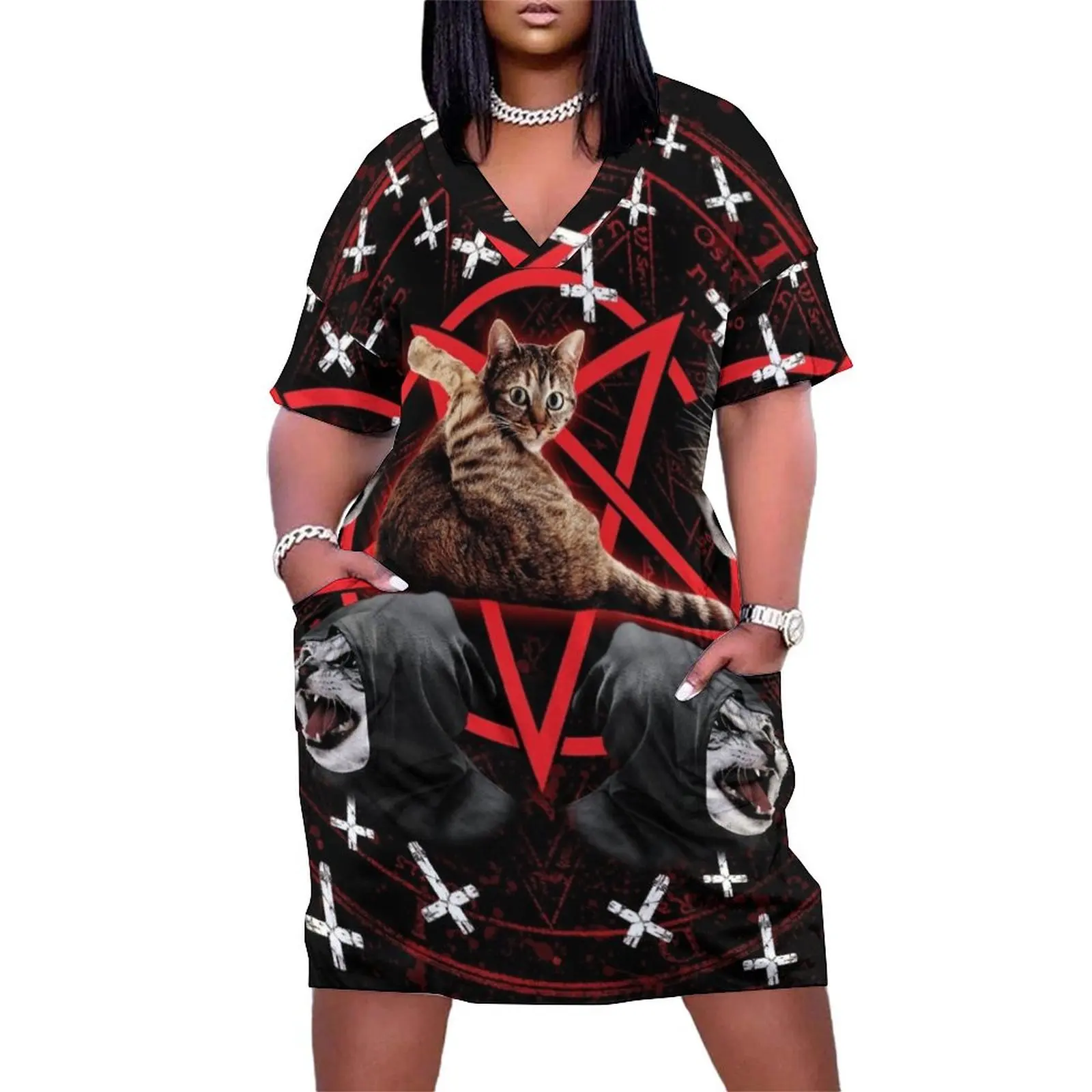satanic cat pentagram death black metal band exorcist Loose Pocket Dress Summer skirt dress women elegant luxury
satanic cat pentagram death black metal band exorcist Loose Pocket Dress Summer skirt dress women elegant luxury