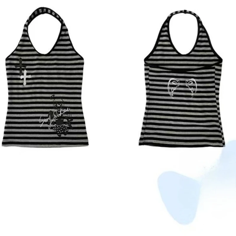 Grey Vintage Y2k Off Shoulder Girl Vest Subculture Gothic Striped Slash Neck Tops Women Summer Chic Slim Retro Outfits 2026 New
Grey Vintage Y2k Off Shoulder Girl Vest Subculture Gothic Striped Slash Neck Tops Women Summer Chic Slim Retro Outfits 2026 New