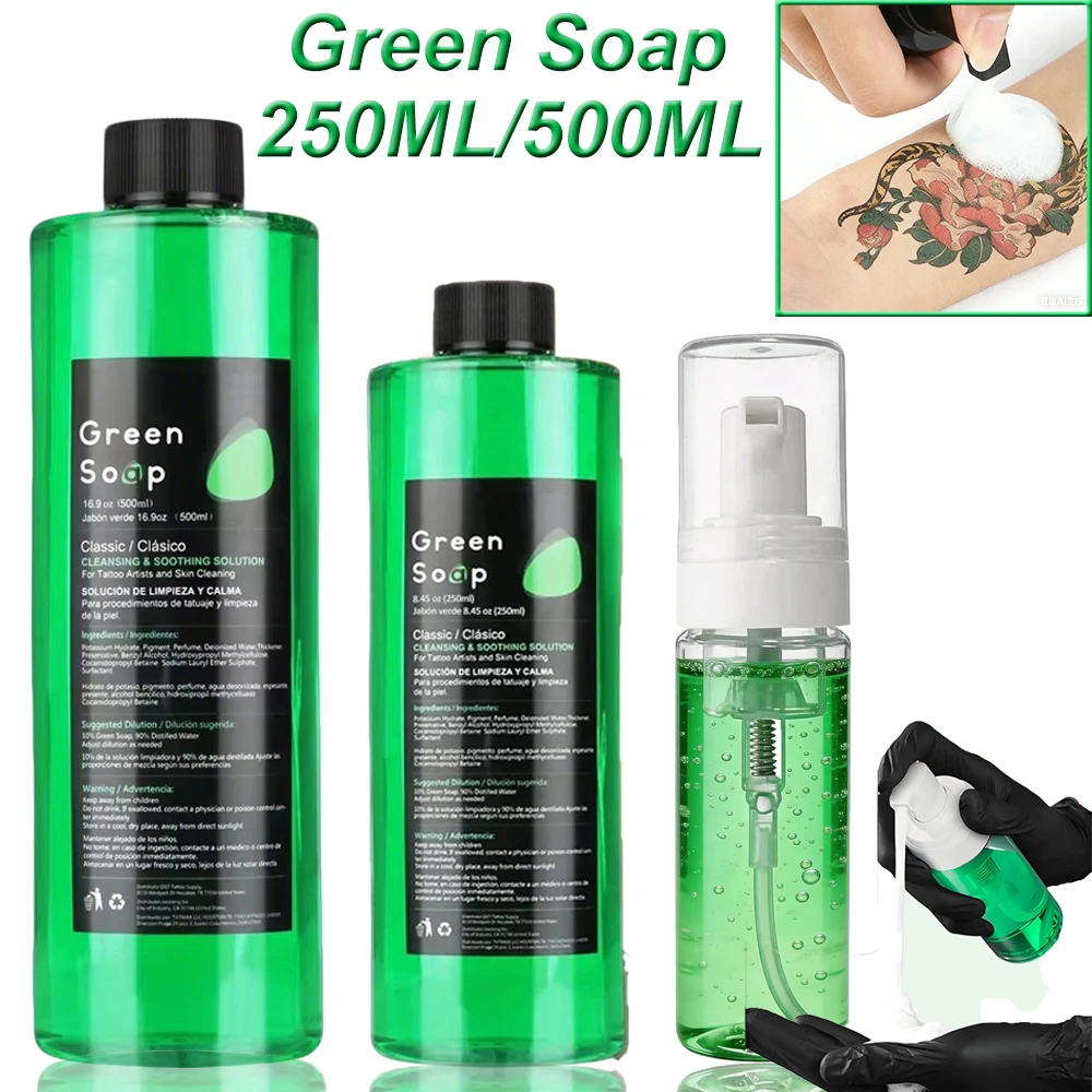 40/250/500 мл Зеленое и синее мыло для татуировок, концентрированный жидкий очищающий раствор с пенообразующей бутылкой, средства для ухода и успокоения кожи после татуировки
40/250/500 мл Зеленое и синее мыло для татуировок, концентрированный жидкий очищающий раствор с пенообразующей бутылкой, средства для ухода и успокоения кожи после татуировки