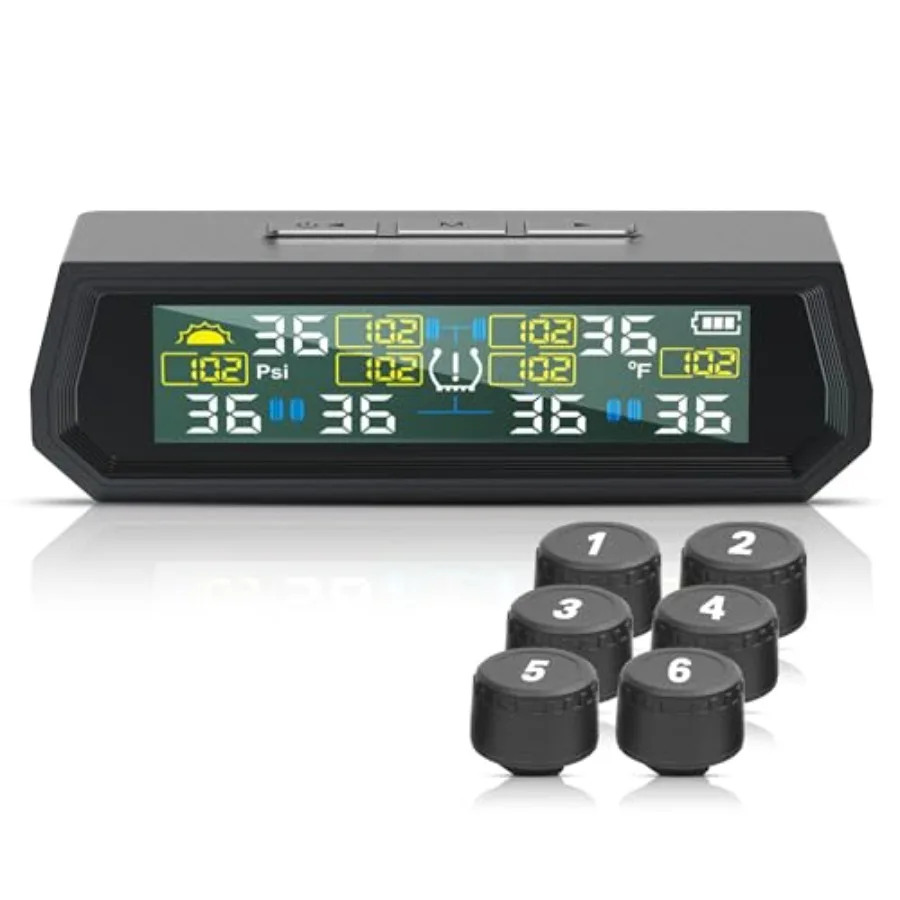 RV Tire Pressure Monitoring System TPMS - 6 Sensors Solar Wireless Real-Time Monitoring with LCD Display and Alarm Waterproof f
RV Tire Pressure Monitoring System TPMS - 6 Sensors Solar Wireless Real-Time Monitoring with LCD Display and Alarm Waterproof f
