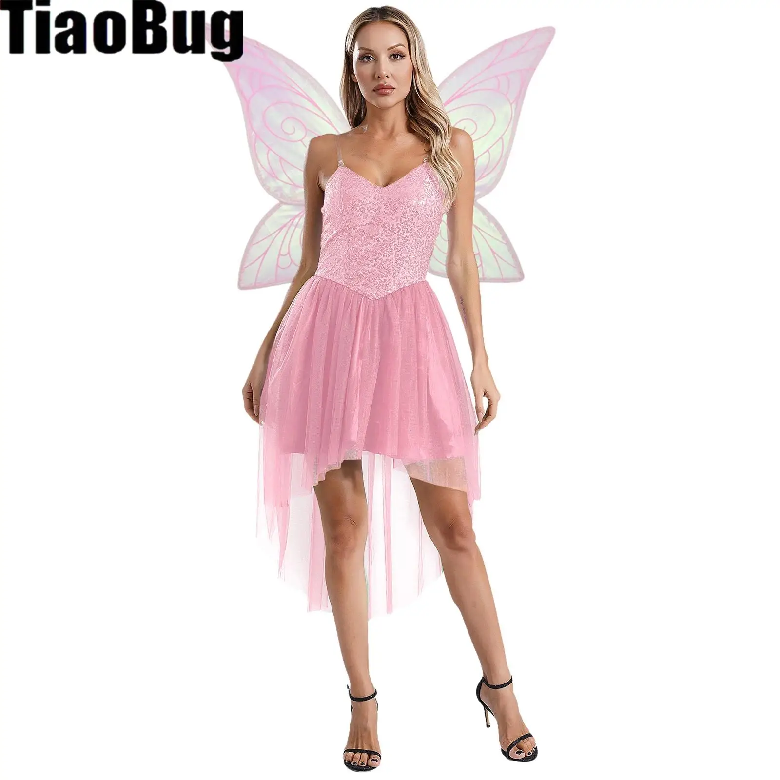 Women Fairy Elf Dress-up Costume Set Sleeveless Sequin High-low Tulle Hem Dress with Butterfly Wings for Party Halloween Cosplay
Women Fairy Elf Dress-up Costume Set Sleeveless Sequin High-low Tulle Hem Dress with Butterfly Wings for Party Halloween Cosplay