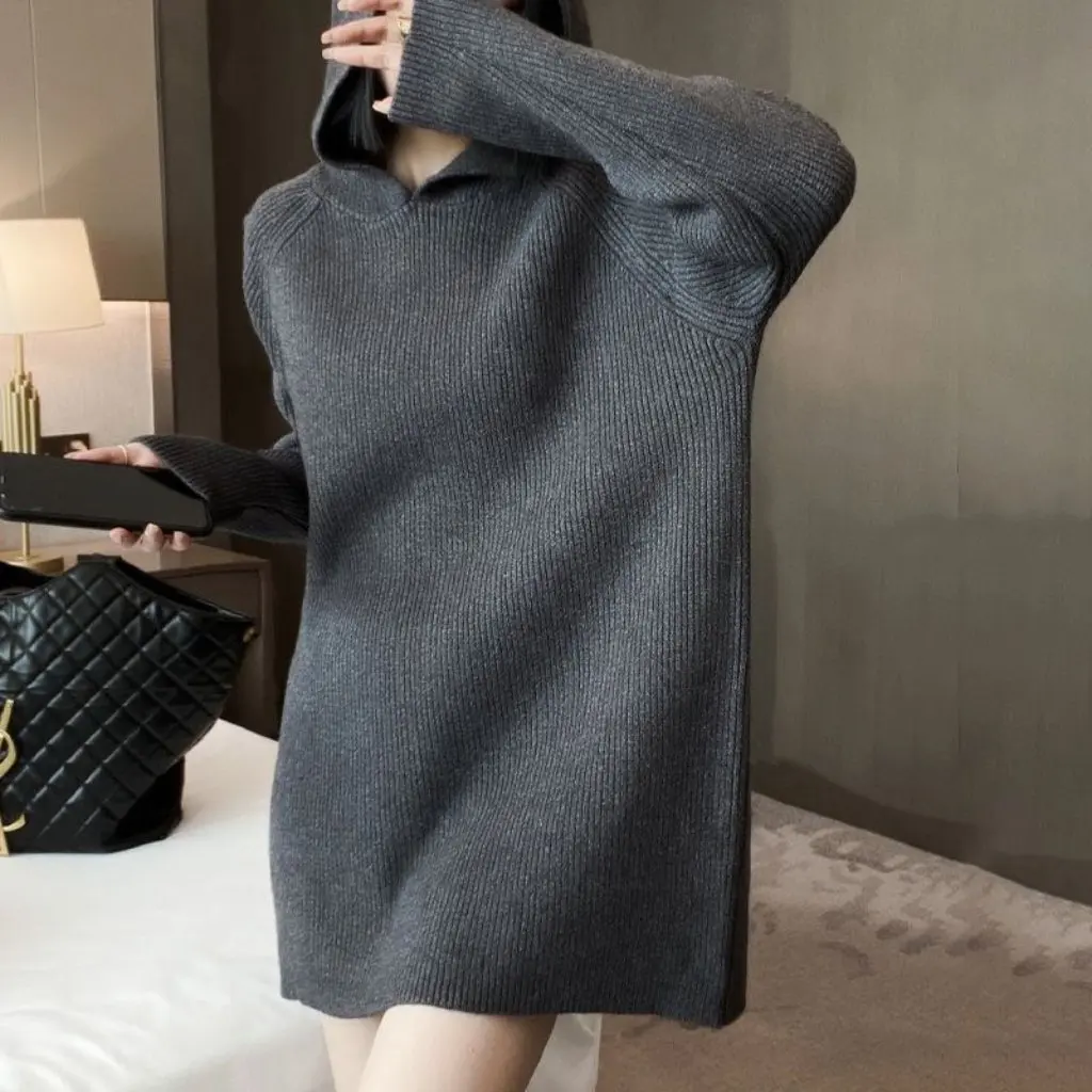Women's French Hooded Knitwear Loose Pure Color Casual Pullover Autumn Winter Outwear
Women's French Hooded Knitwear Loose Pure Color Casual Pullover Autumn Winter Outwear