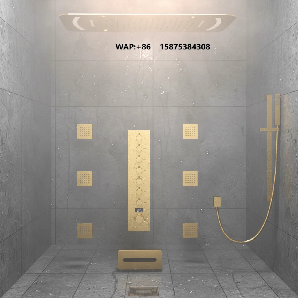 HLK Multi Functional Gold Digital Display Shower System LED Shower with Sliding Rod Nozzle Thermostatic Shower Set
HLK Multi Functional Gold Digital Display Shower System LED Shower with Sliding Rod Nozzle Thermostatic Shower Set