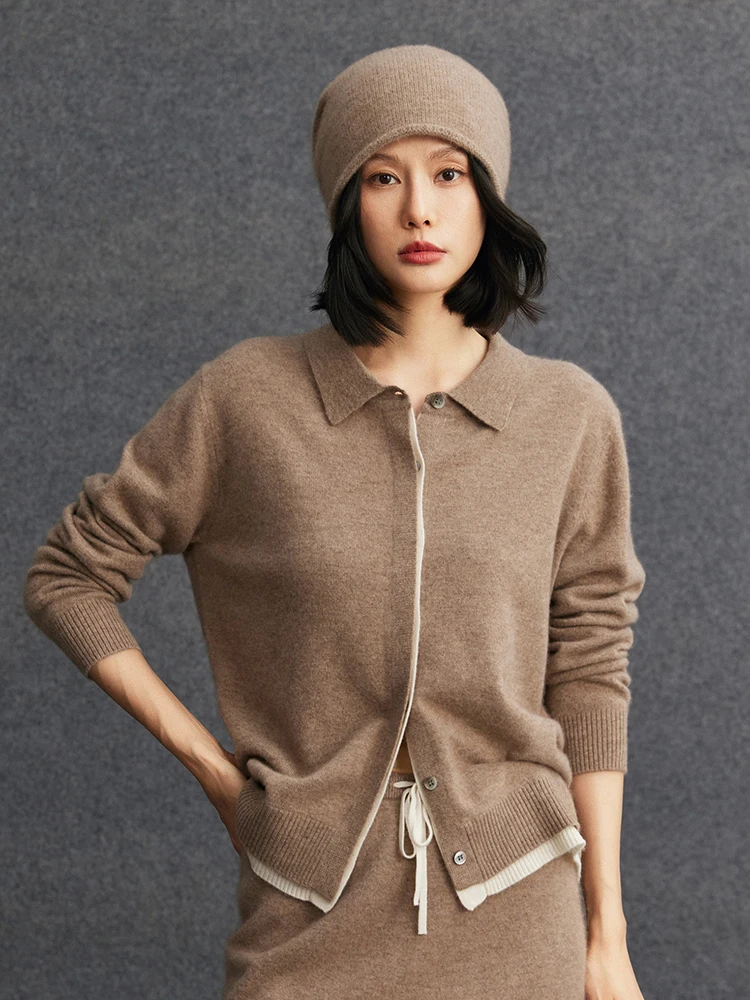 Женский кардиган с воротником-поло, 100% кашемировый вязаный свитер, кашемировый кардиган с потайными пуговицами и длинными рукавами, осенне-зимняя кашемировая рубашка, топ
Женский кардиган с воротником-поло, 100% кашемировый вязаный свитер, кашемировый кардиган с потайными пуговицами и длинными рукавами, осенне-зимняя кашемировая рубашка, топ