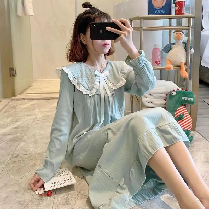 Long Korean Cute Nightgown for Women's Spring Autumn New Long-sleeved Pajamas Dress Home Clothes Stitch Pajama Nighties Womens 
Long Korean Cute Nightgown for Women's Spring Autumn New Long-sleeved Pajamas Dress Home Clothes Stitch Pajama Nighties Womens