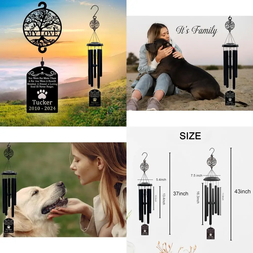 37-inch tall custom dog memorial wind chime - engraved metal sign for pet loss sympathy
37-inch tall custom dog memorial wind chime - engraved metal sign for pet loss sympathy