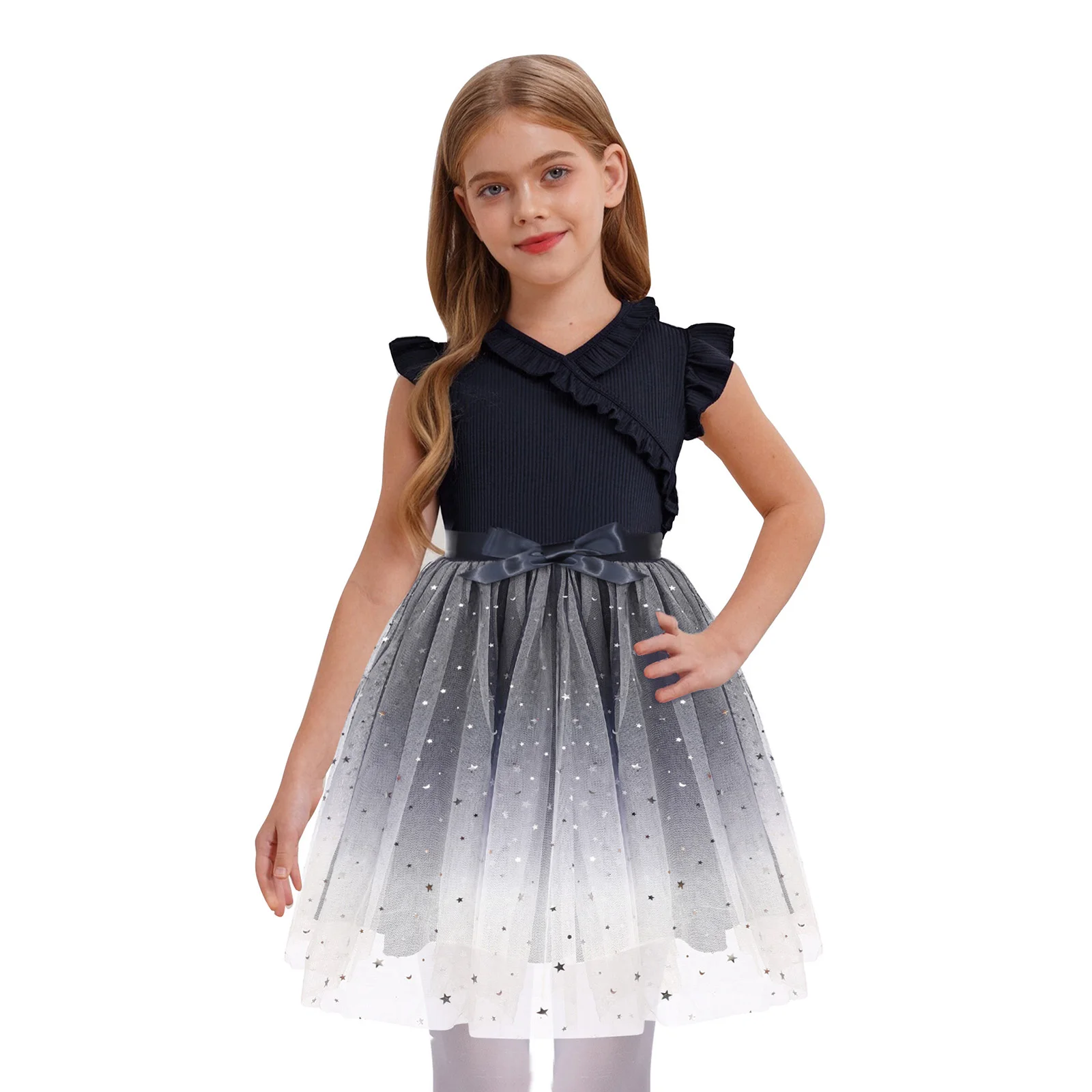 Child Girls Party Dress for Birthday Wedding Vocation Flutter-Sleeve Ruffles Trim Dress Casual Sequined Tulle Dresses with Belt
Child Girls Party Dress for Birthday Wedding Vocation Flutter-Sleeve Ruffles Trim Dress Casual Sequined Tulle Dresses with Belt