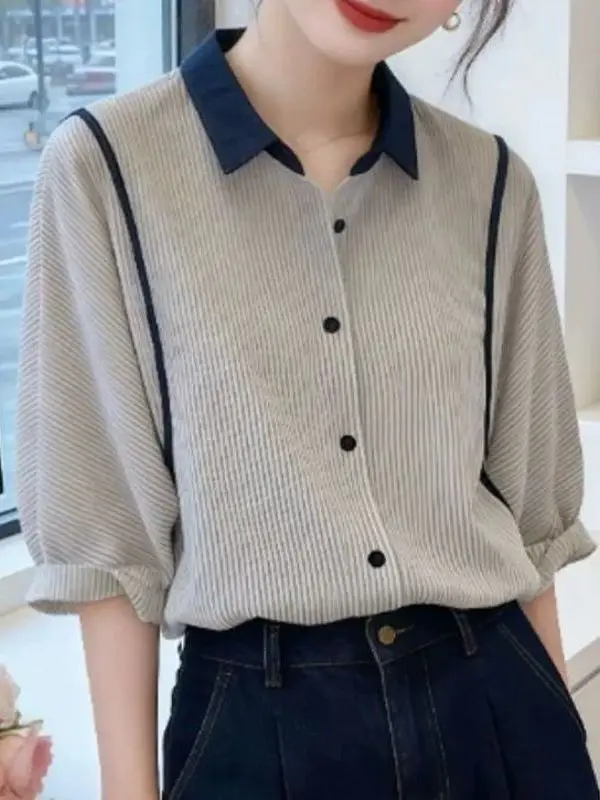Striped Loose Fit Women's Shirt Half Sleeve Breathable Comfortable Summer New Style Beautiful Quality Top Coat
Striped Loose Fit Women's Shirt Half Sleeve Breathable Comfortable Summer New Style Beautiful Quality Top Coat