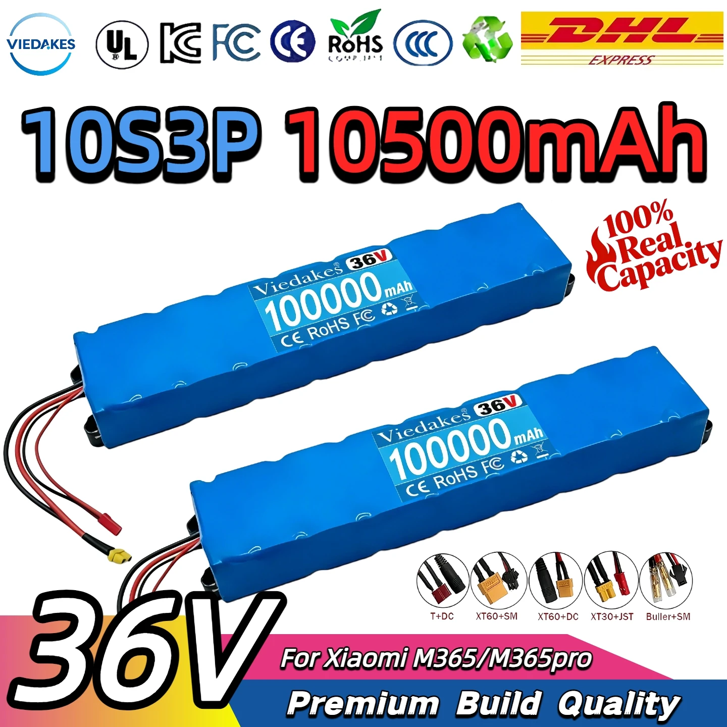 10S3P 36V 10.5Ah 18650 Lithium Battery Pack for Xiaomi M365 M365pro 500W Power Modified Electric Scooter with BMS XT60 JST
10S3P 36V 10.5Ah 18650 Lithium Battery Pack for Xiaomi M365 M365pro 500W Power Modified Electric Scooter with BMS XT60 JST