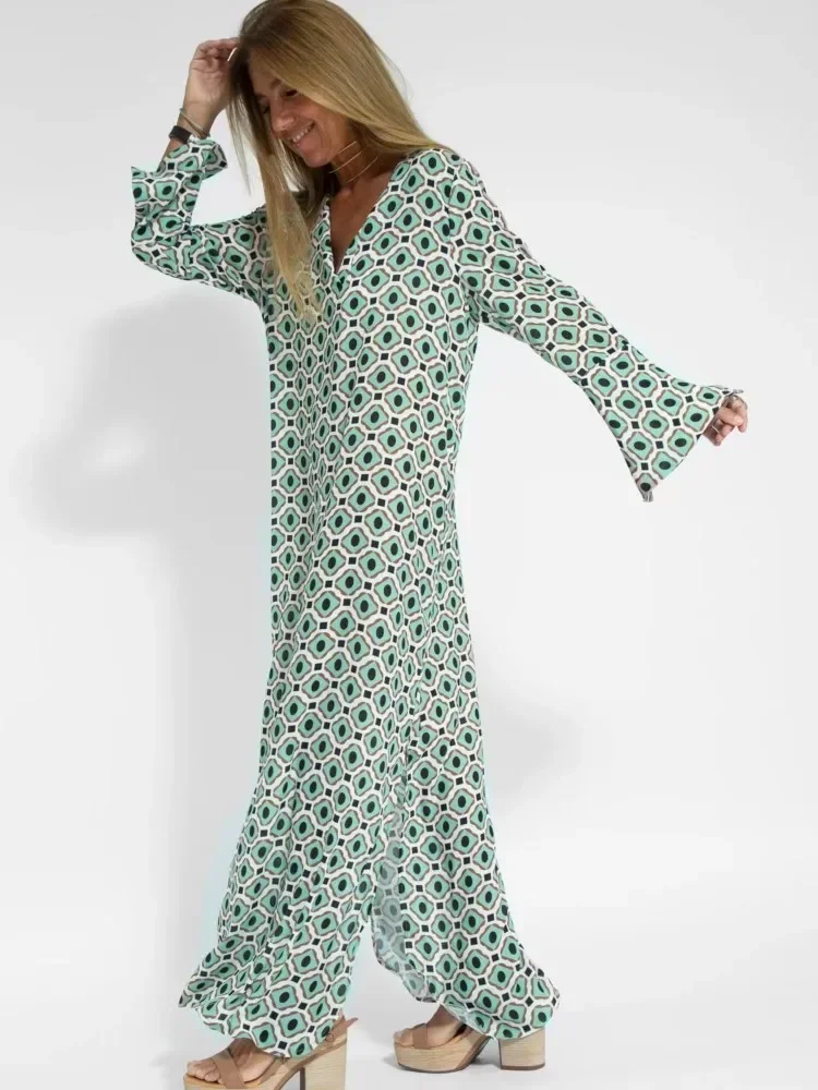 Geometric Print Vintage Dress Women 2024 Autumn New Long Sleeve V-neck Hem Slit Boho Vacation Party Long Dresses Vestidos
Geometric Print Vintage Dress Women 2024 Autumn New Long Sleeve V-neck Hem Slit Boho Vacation Party Long Dresses Vestidos