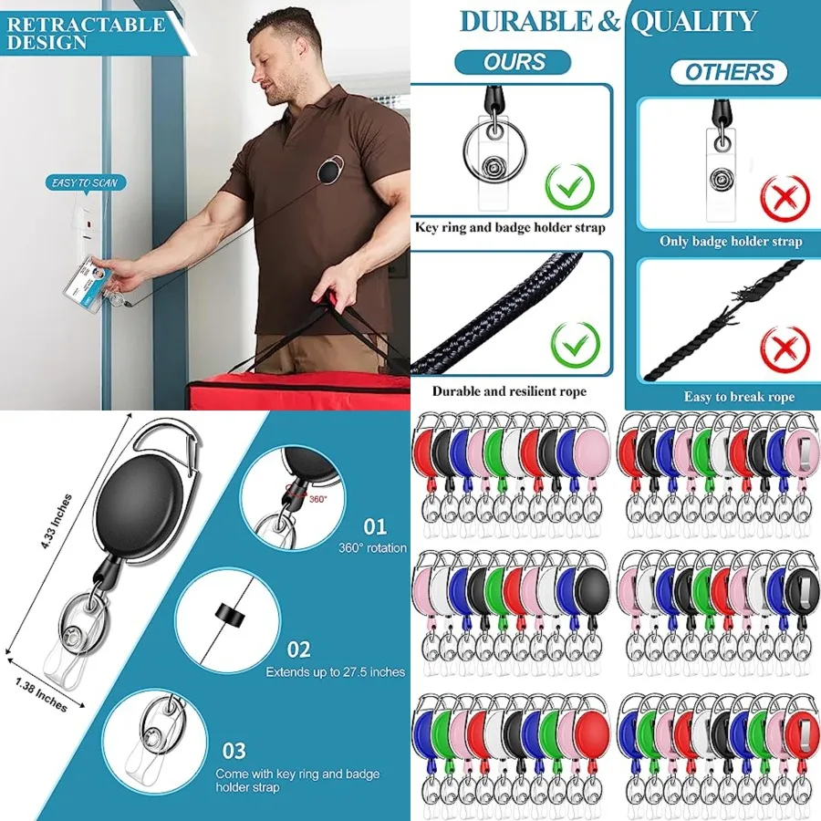 60 Pack Retractable ID Badge Holder Badge Reel with Carabiner and Belt Clip Badge Reels Retractable with Key Chain for Office W
60 Pack Retractable ID Badge Holder Badge Reel with Carabiner and Belt Clip Badge Reels Retractable with Key Chain for Office W