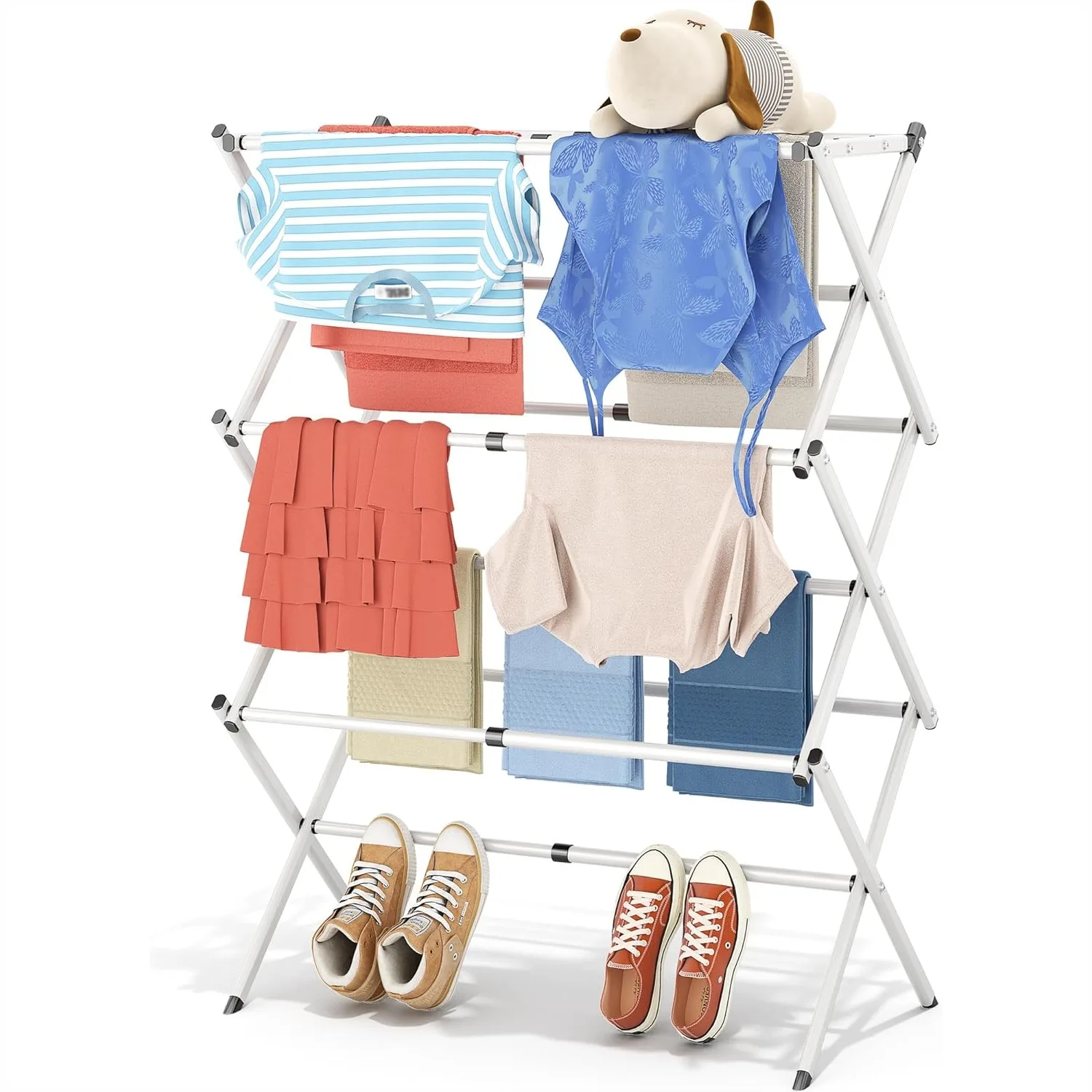 Folding Clothes Drying Rack - 3 Tier Expandable Laundry Rack for Indoor Outdoor Use, White
Folding Clothes Drying Rack - 3 Tier Expandable Laundry Rack for Indoor Outdoor Use, White