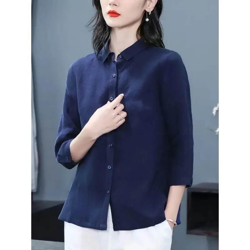 Women's Linen Cotton Shirt Loose Fit 3/4 Sleeve Casual Navy Blue Blouse
Women's Linen Cotton Shirt Loose Fit 3/4 Sleeve Casual Navy Blue Blouse