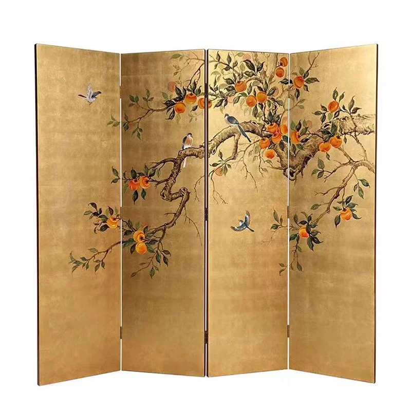 Hand painted gold foil screen lacquer painting persimmon everything goes well mobile folding screen classical tea room
Hand painted gold foil screen lacquer painting persimmon everything goes well mobile folding screen classical tea room