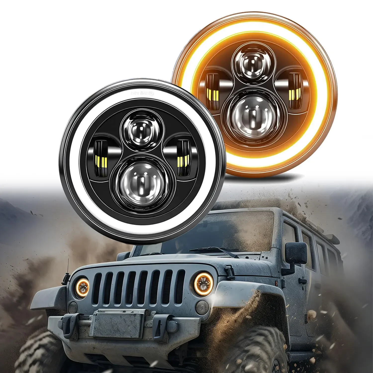 7 inch Round LED Headlight Halo Ring with Hi/Lo Beam Angel Eyes DRL Amber Turn Signal for Offroad Jeep Wrangler JK TJ CJ Moto
7 inch Round LED Headlight Halo Ring with Hi/Lo Beam Angel Eyes DRL Amber Turn Signal for Offroad Jeep Wrangler JK TJ CJ Moto