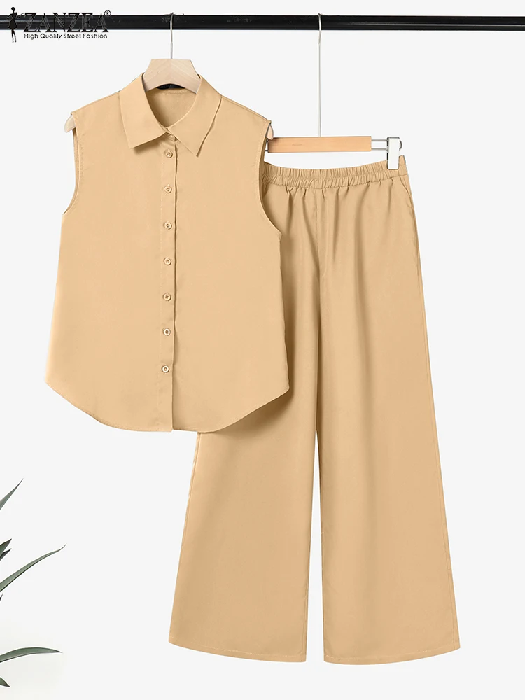 ZANZEA Woman 2025 Summer Suits Sleeveless Shirts Office Wide Leg Pants Commute 2 Piece Pant Sets Solid Color Casual 2PCS Outfits
ZANZEA Woman 2025 Summer Suits Sleeveless Shirts Office Wide Leg Pants Commute 2 Piece Pant Sets Solid Color Casual 2PCS Outfits