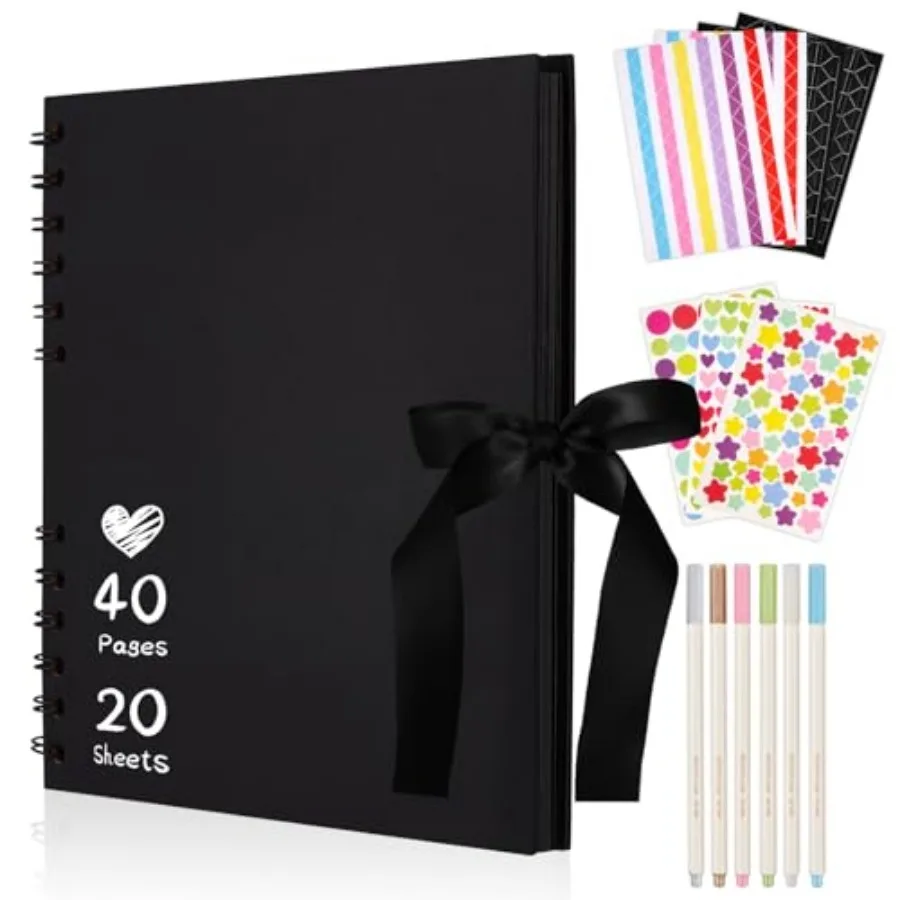 Small Black Scrapbook Album, 40 Pages Photo Album with Black Pages, Kraft Paper Hardcover Memory Book with DIY Accessories Kit
Small Black Scrapbook Album, 40 Pages Photo Album with Black Pages, Kraft Paper Hardcover Memory Book with DIY Accessories Kit
